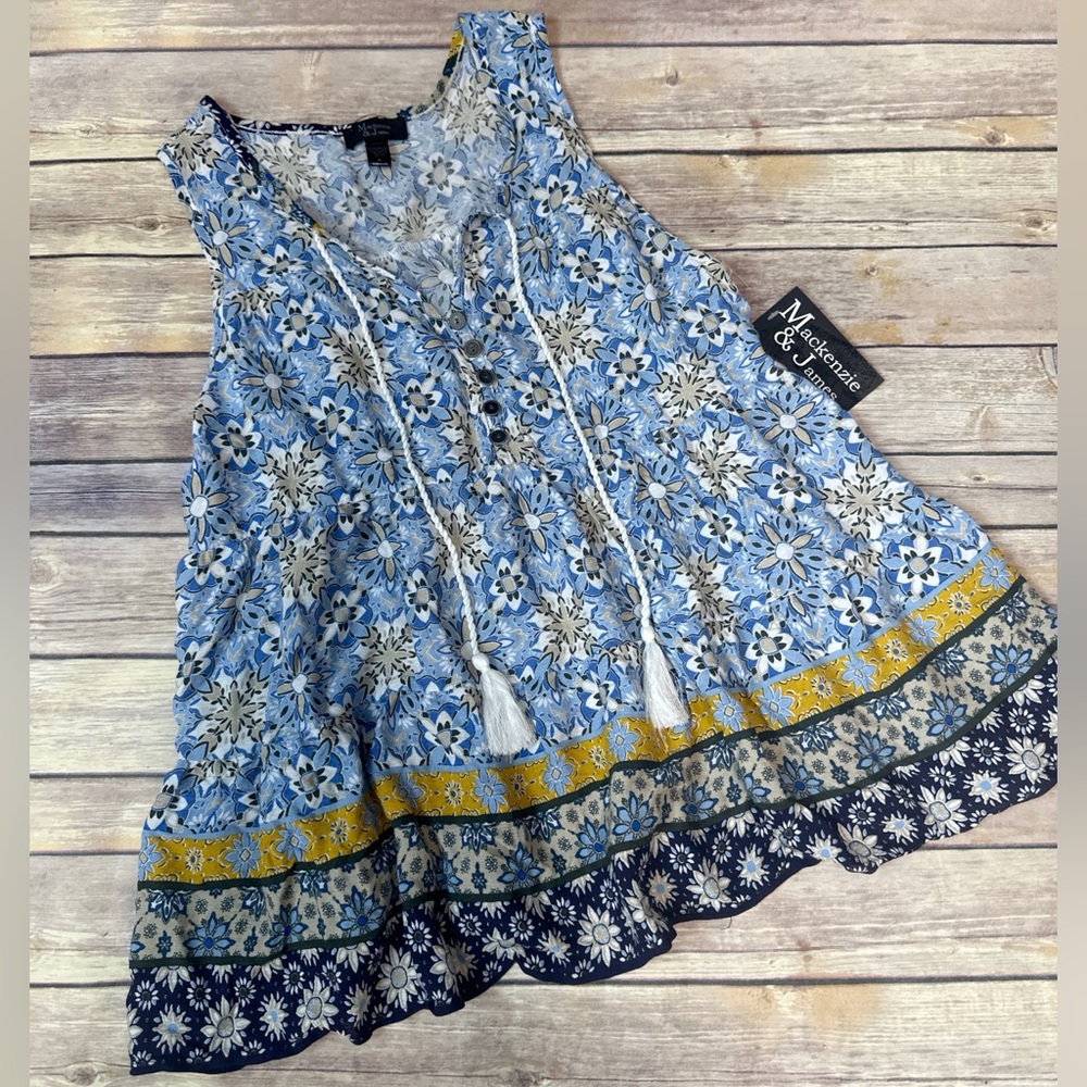 Mackenzie & James Front Tie Floral Print A-line Top Blue Size M
